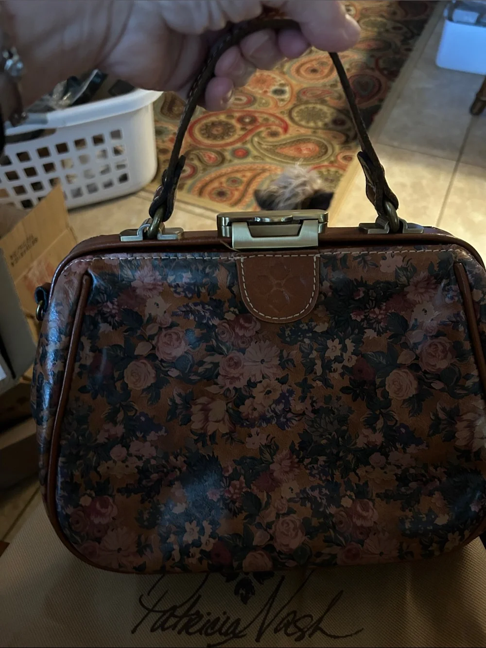 Patricia Nash Floral Brown and Pink Frame Satchel VGUC